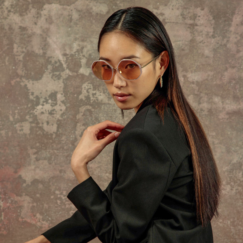 LINDA FARROW ALONA HEXAGON SUNGLASSES IN LILAC outlook