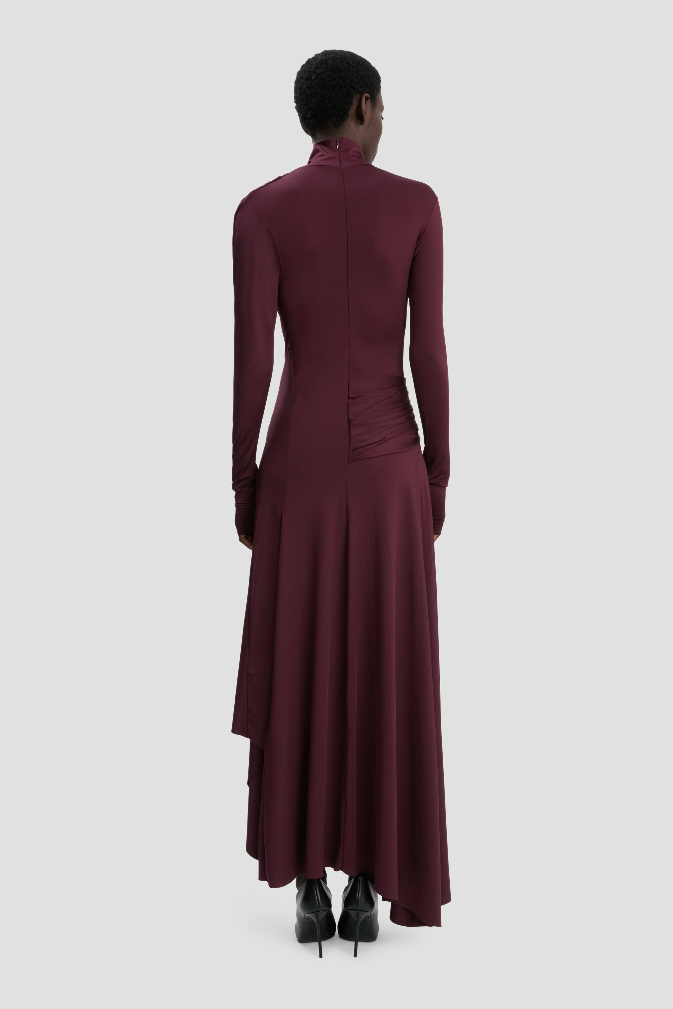Twist Detail High Neck Midi Dress In Merlot - 6