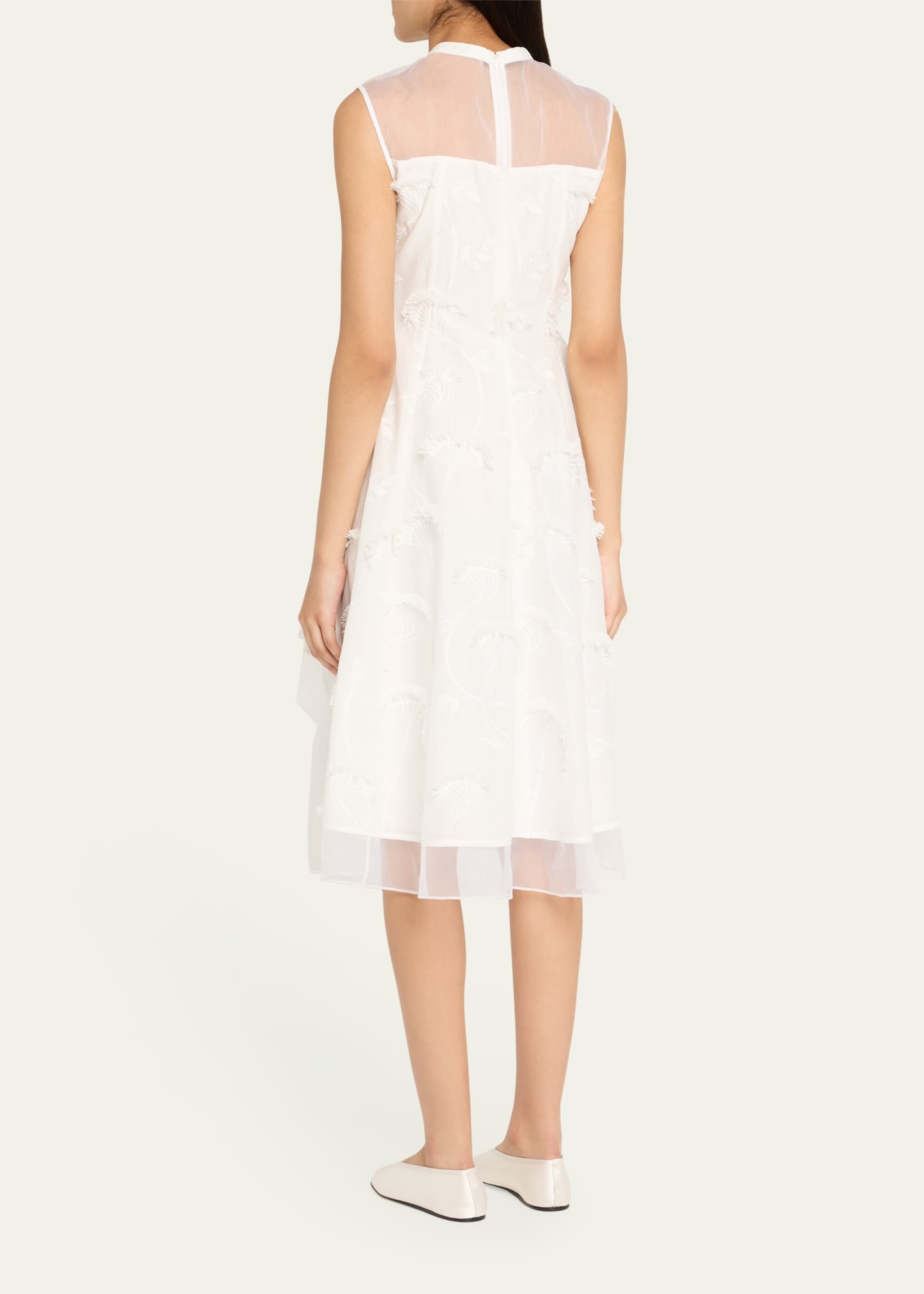 Embroidered Organza Sleeveless Midi Dress - 3