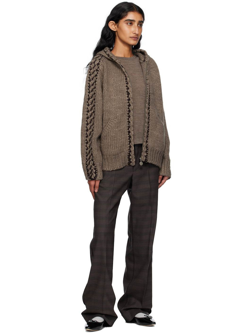 OPEN YY Brown Stitch Zip Up Knit Hoodie outlook