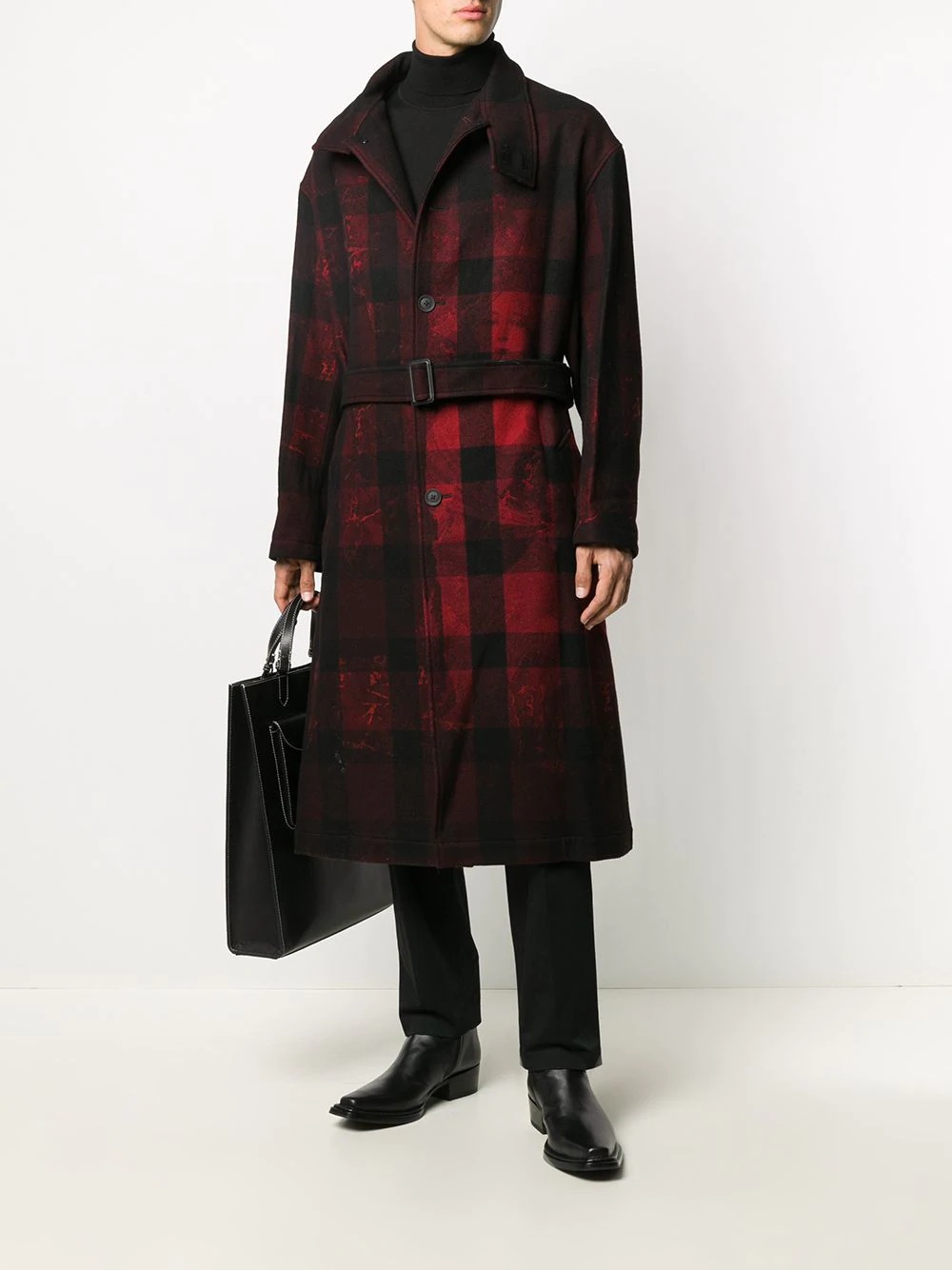 plaid check print coat - 2