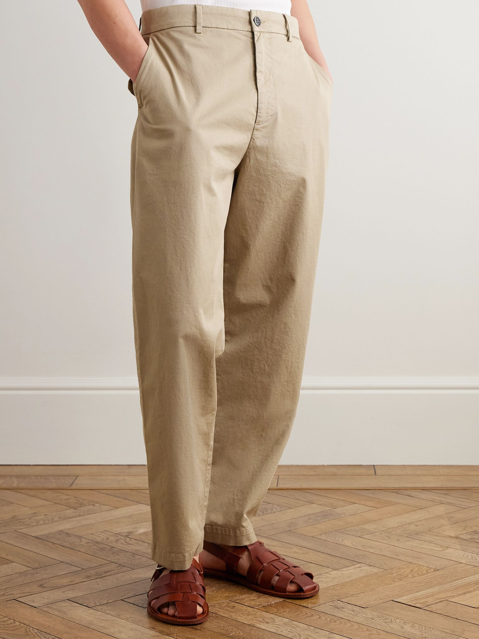 Canasta Straight-Leg Cotton-Blend Trousers Beige - 3