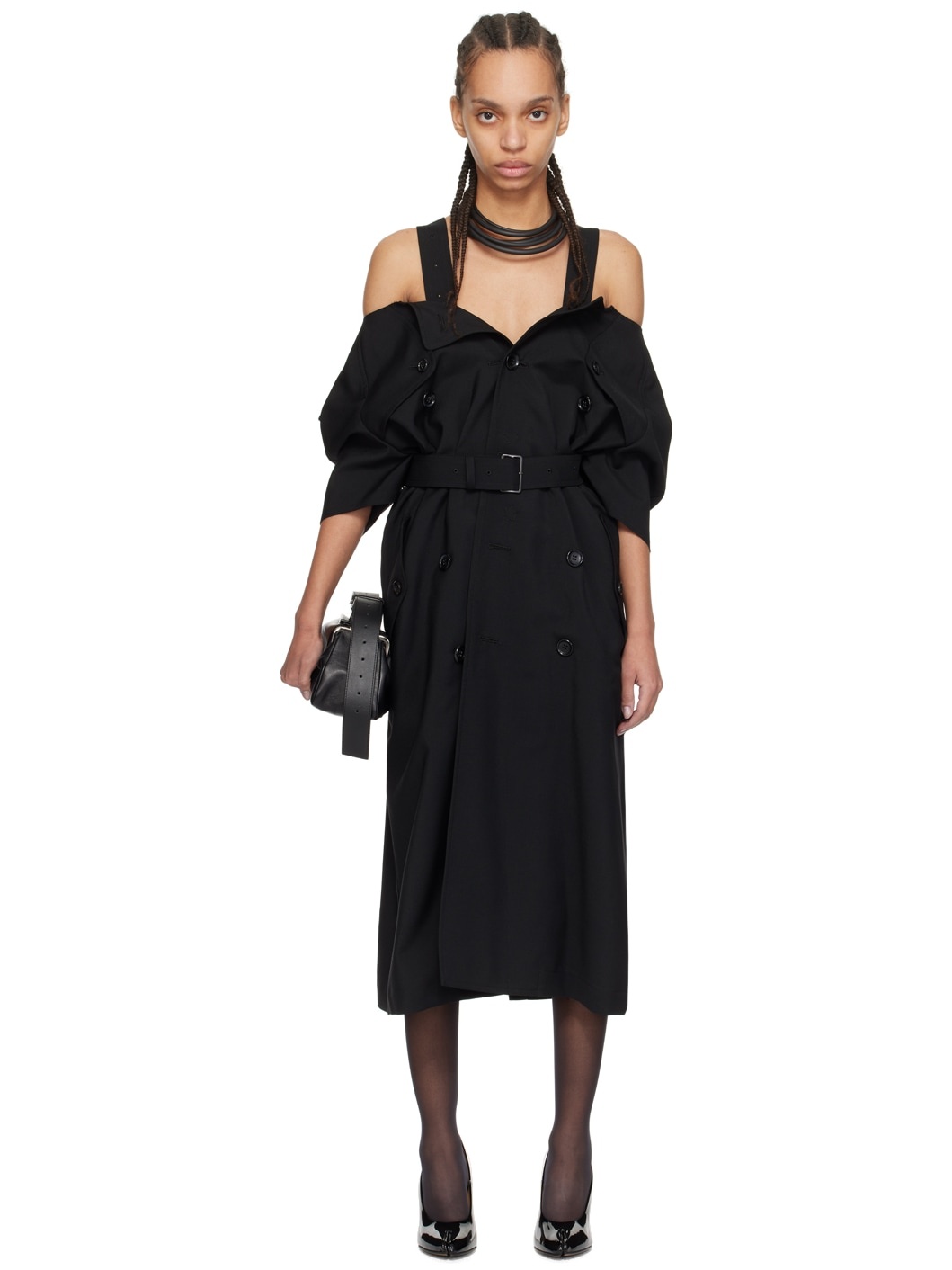 Black Off-The-Shoulder Midi Dress - 1