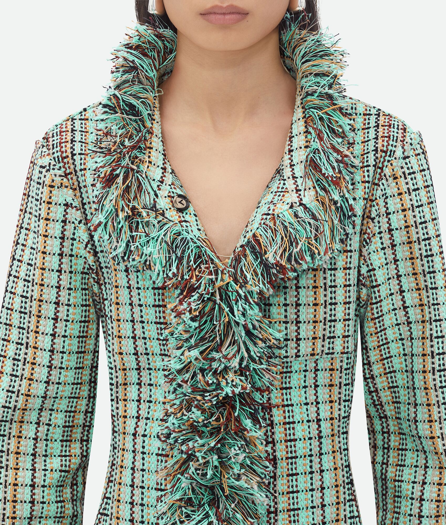 Cotton Check Jacket With Fringes - 5
