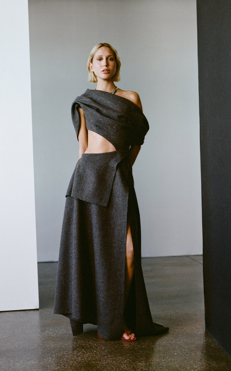 diotima Bundle Cutout Melange Wool Maxi Dress dark grey outlook