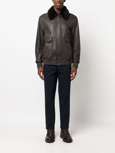Brioni detachable-collar leather jacket outlook