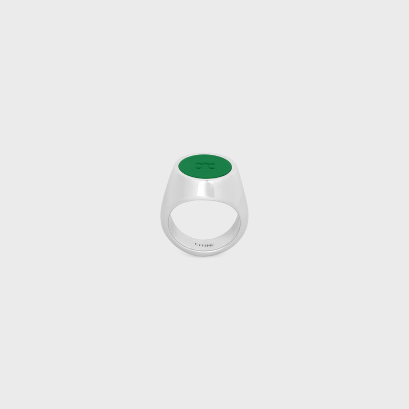 Triomphe Signet Ring in Varnish and Brass with Rhodium Finish 1