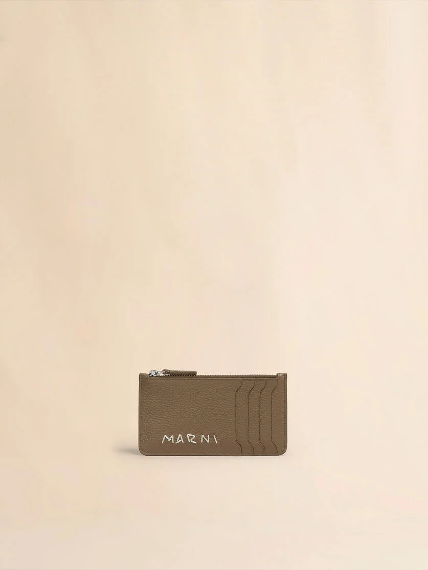BROWN LEATHER CARD CASE WITH MARNI MENDING - 1