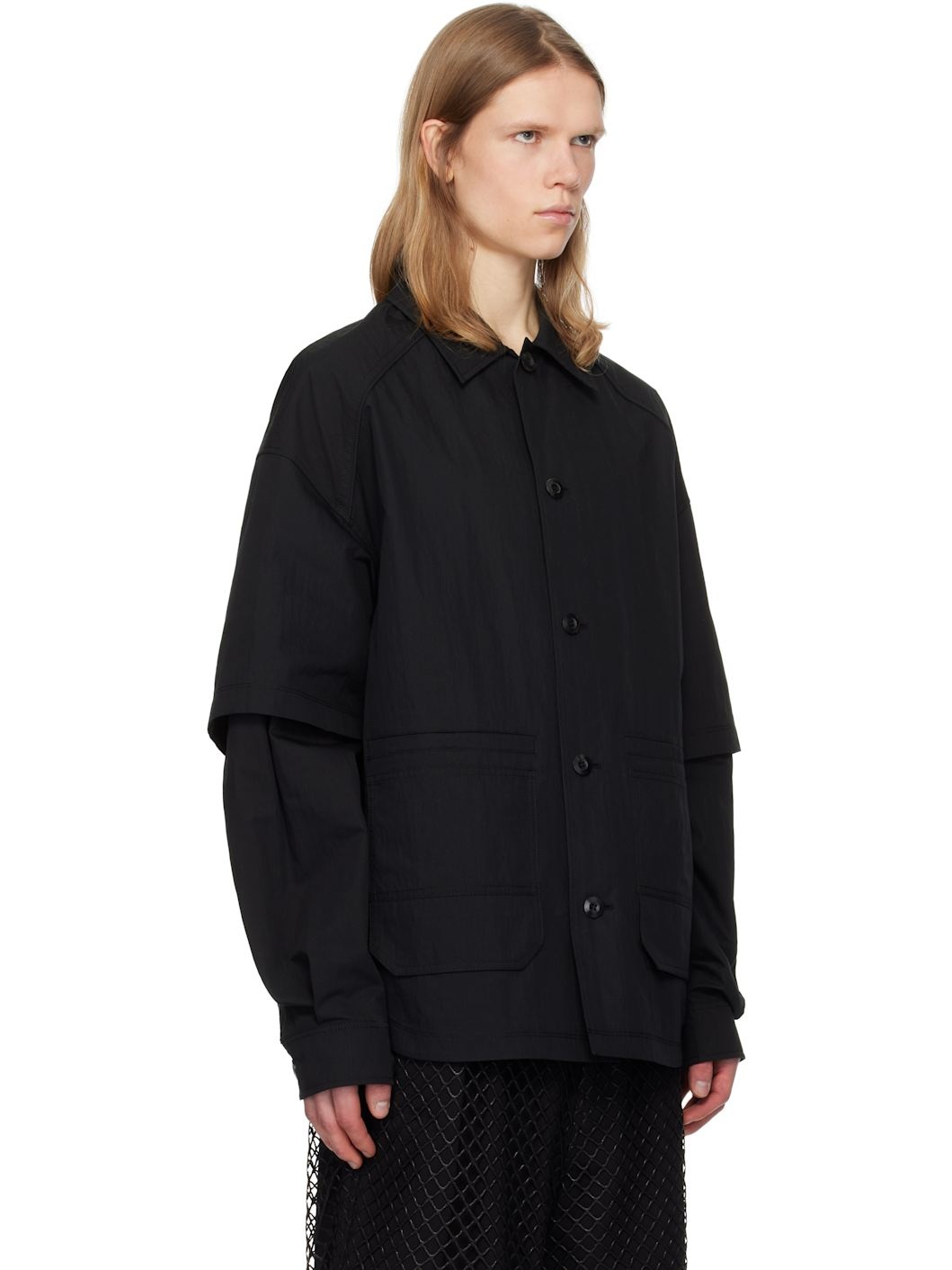 Juun. J Black Dual Sleeve Work Shirt - 2