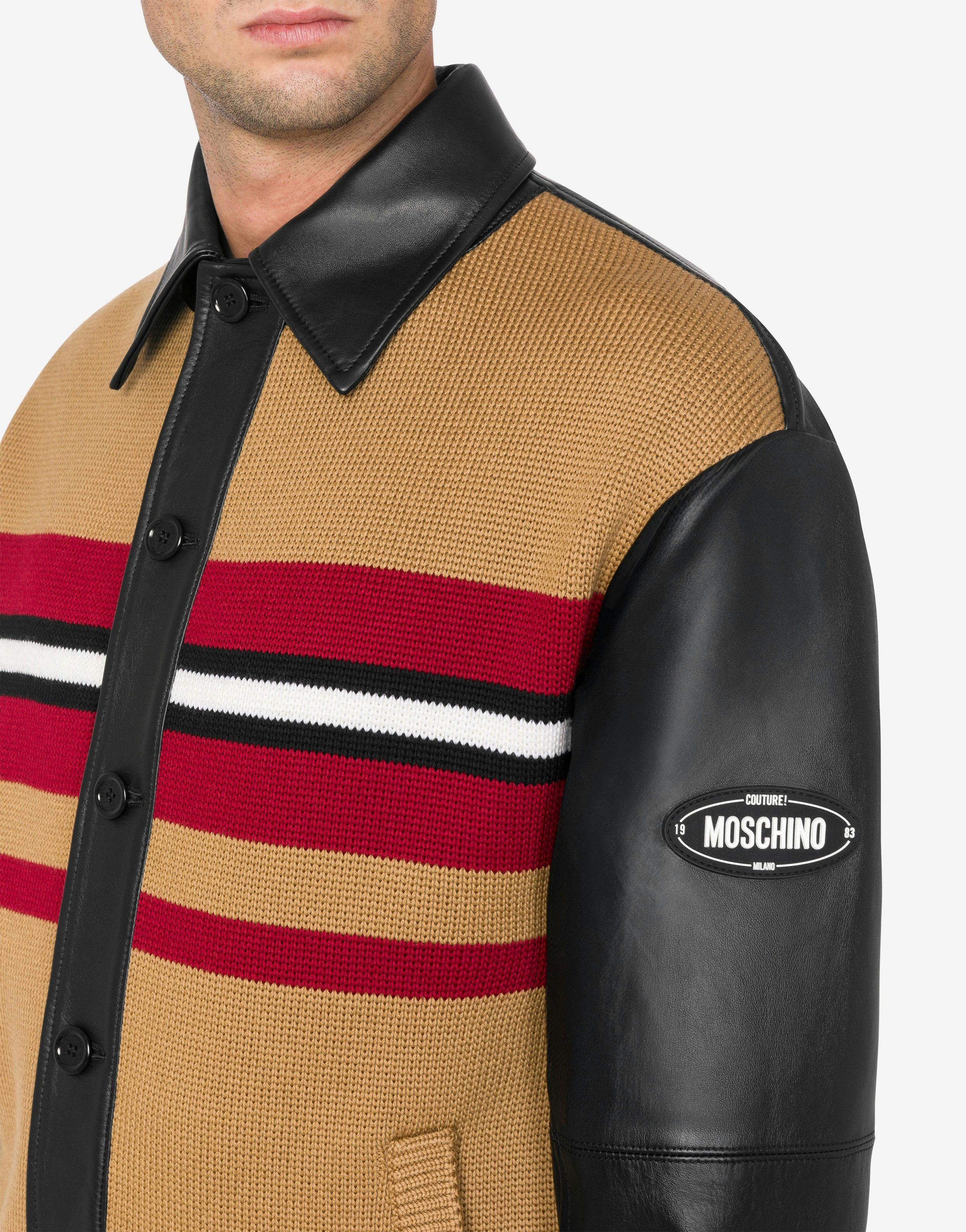 OVAL PATCH NAPPA LEATHER AND KNITTED JACKET - 4
