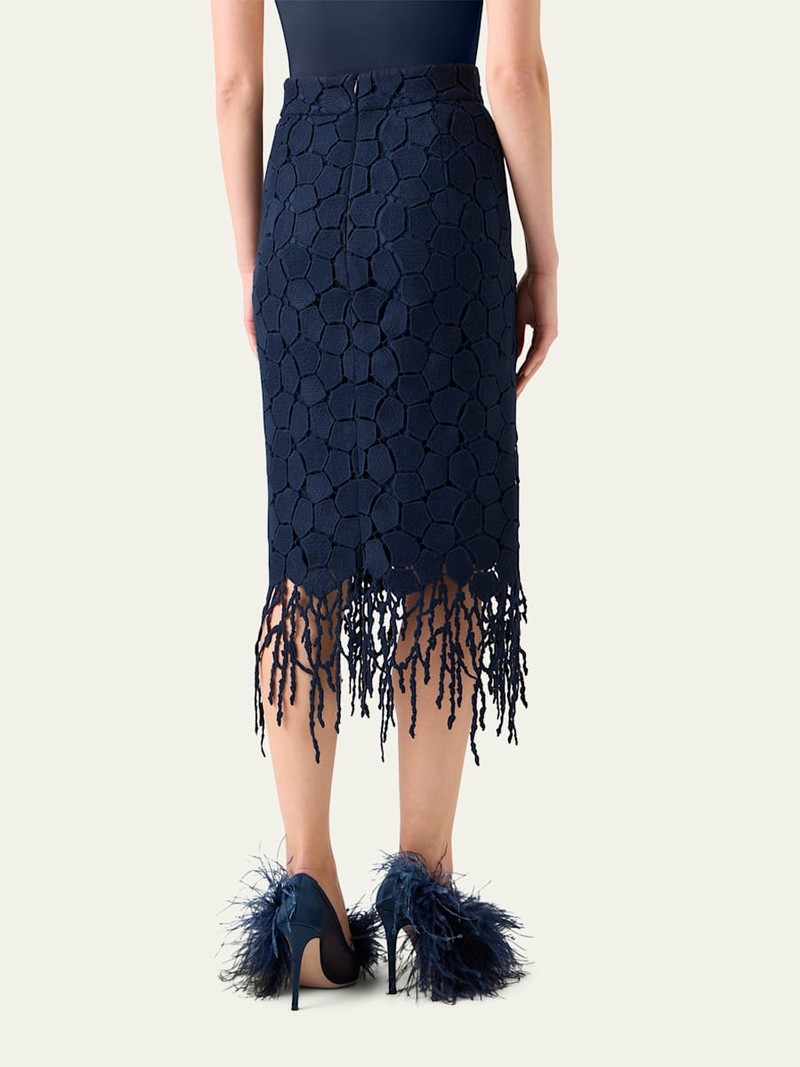 AKRIS Broken Stone Guipure Fringed Midi Pencil Skirt outlook