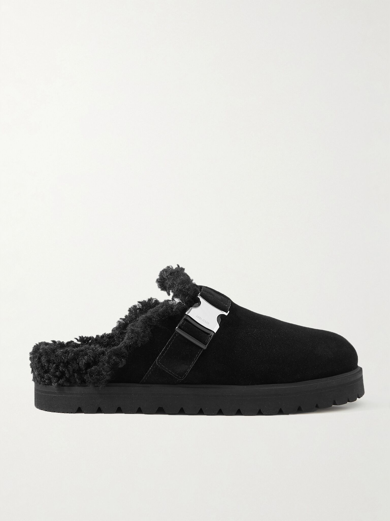 Mon faux shearling-lined suede mules Black - 1