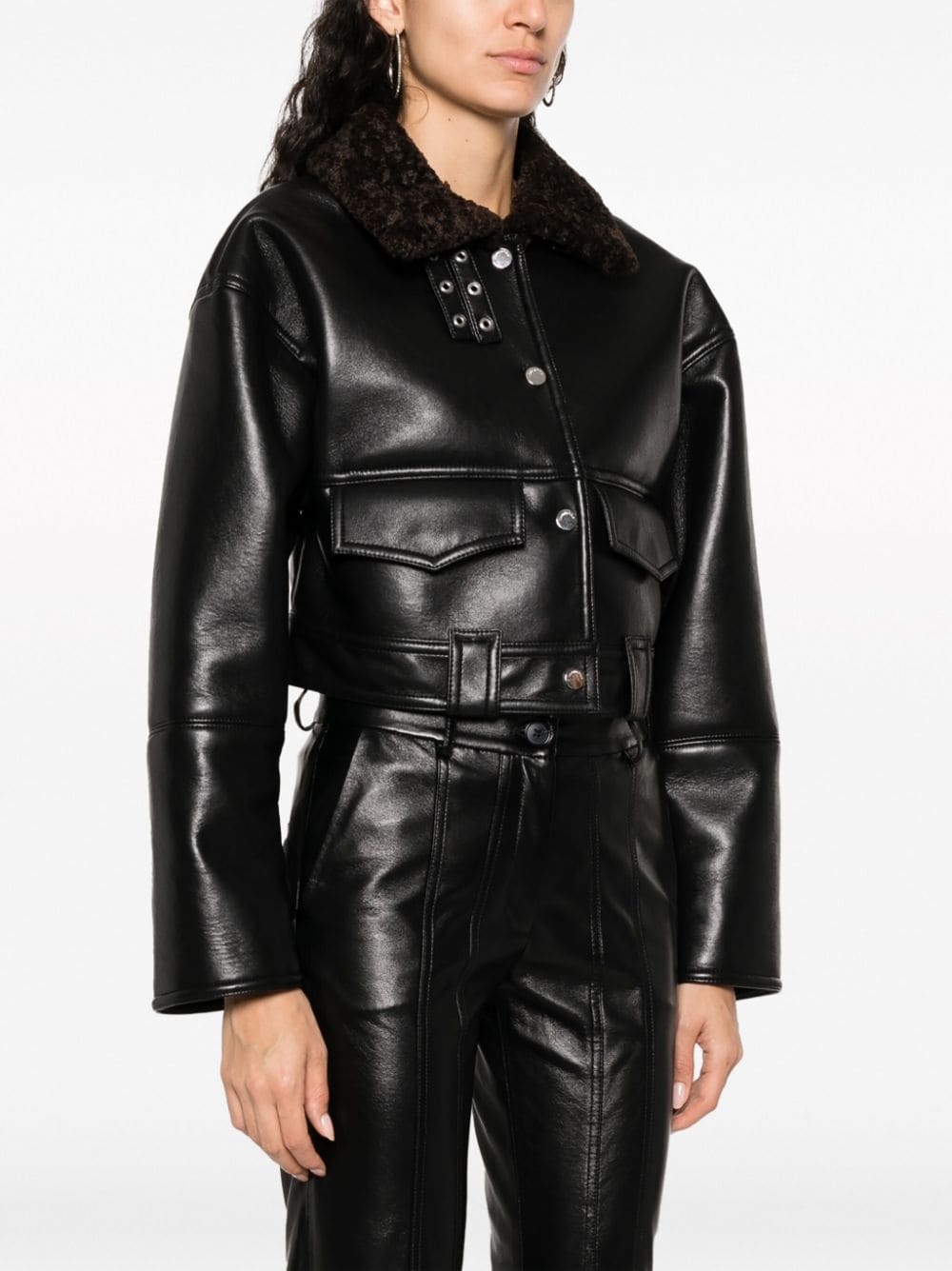 cropped leather jacket - 3