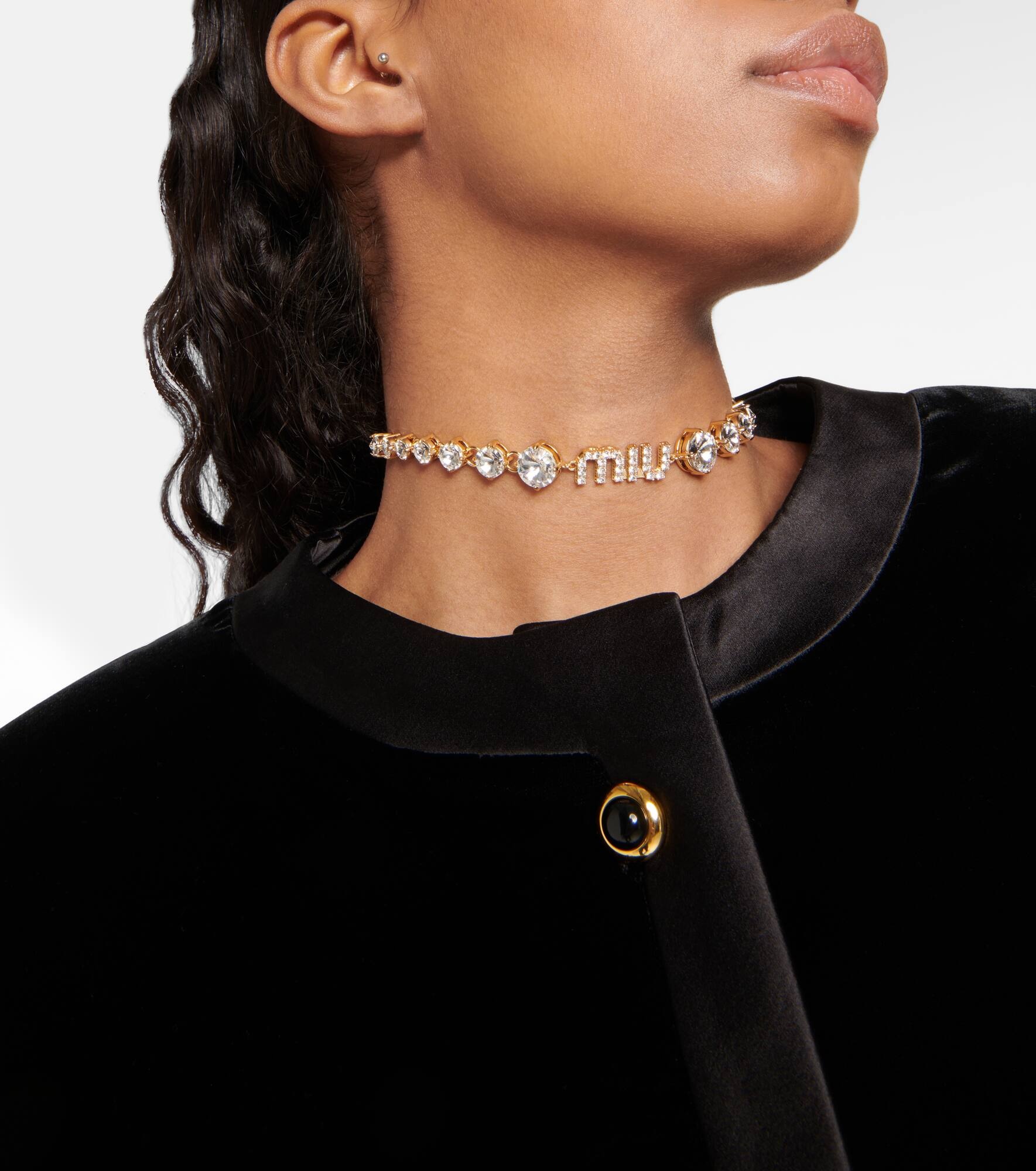 Logo crystal-embellished necklace - 3