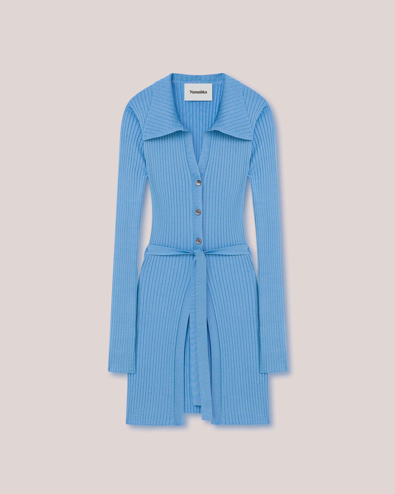 MARDI - Shiny viscose-rib long-sleeve cardigan - Bright blue - 1