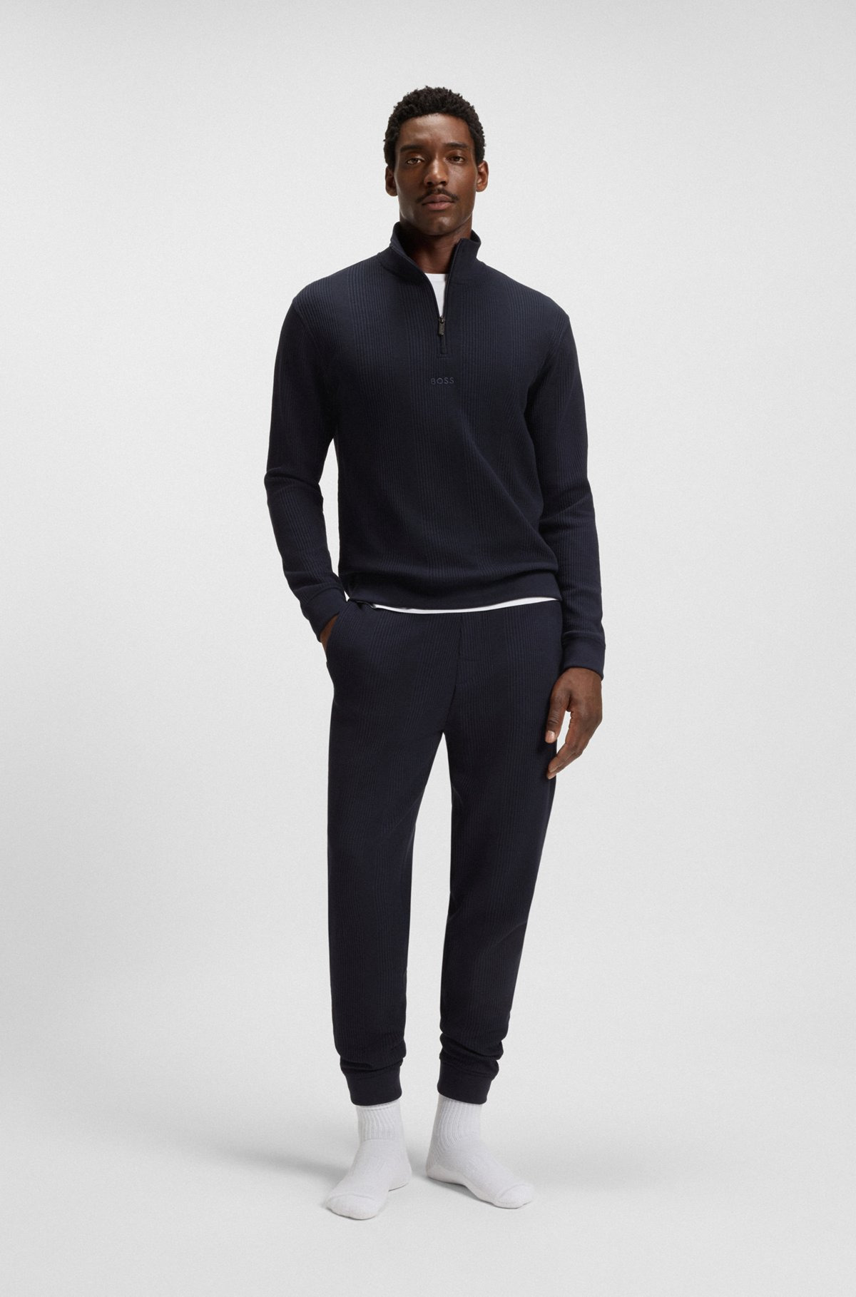 ZIP-NECK SWEATER IN A WAFFLE-STRUCTURED COTTON - 3