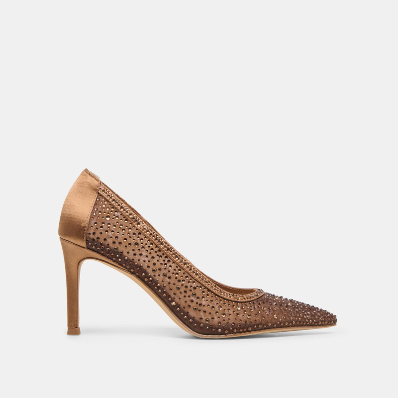 KASHE CRYSTAL HEELS MID BROWN MESH 1