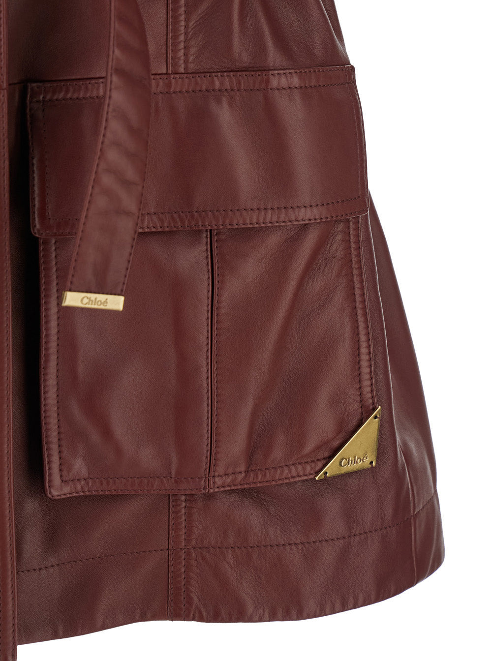 Chloé Women Bordeaux Vest With V Neck And Adjustable Belt In Leather Woman - 3