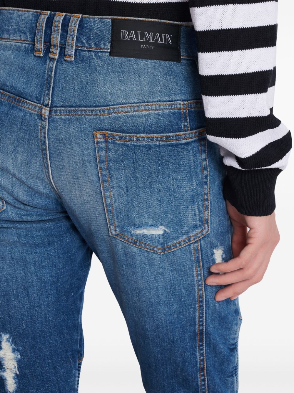 panelled distressed skinny jeans - 7