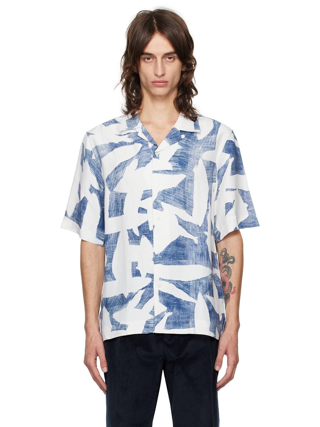 Blue & White Printed Shirt - 1