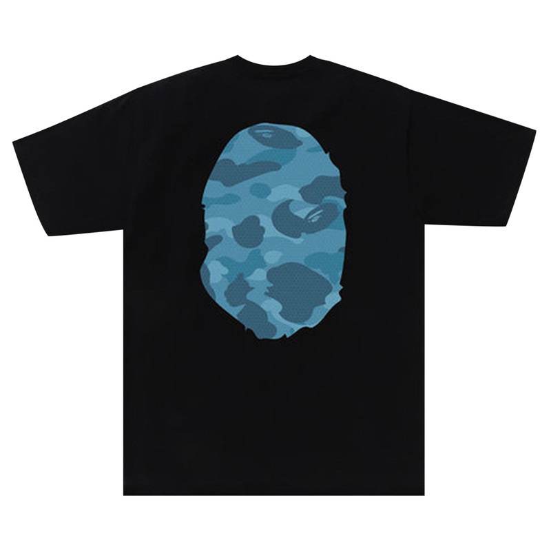 A BATHING APE® BAPE Honeycomb Camo Big Ape Head Tee 'Black/Blue' outlook