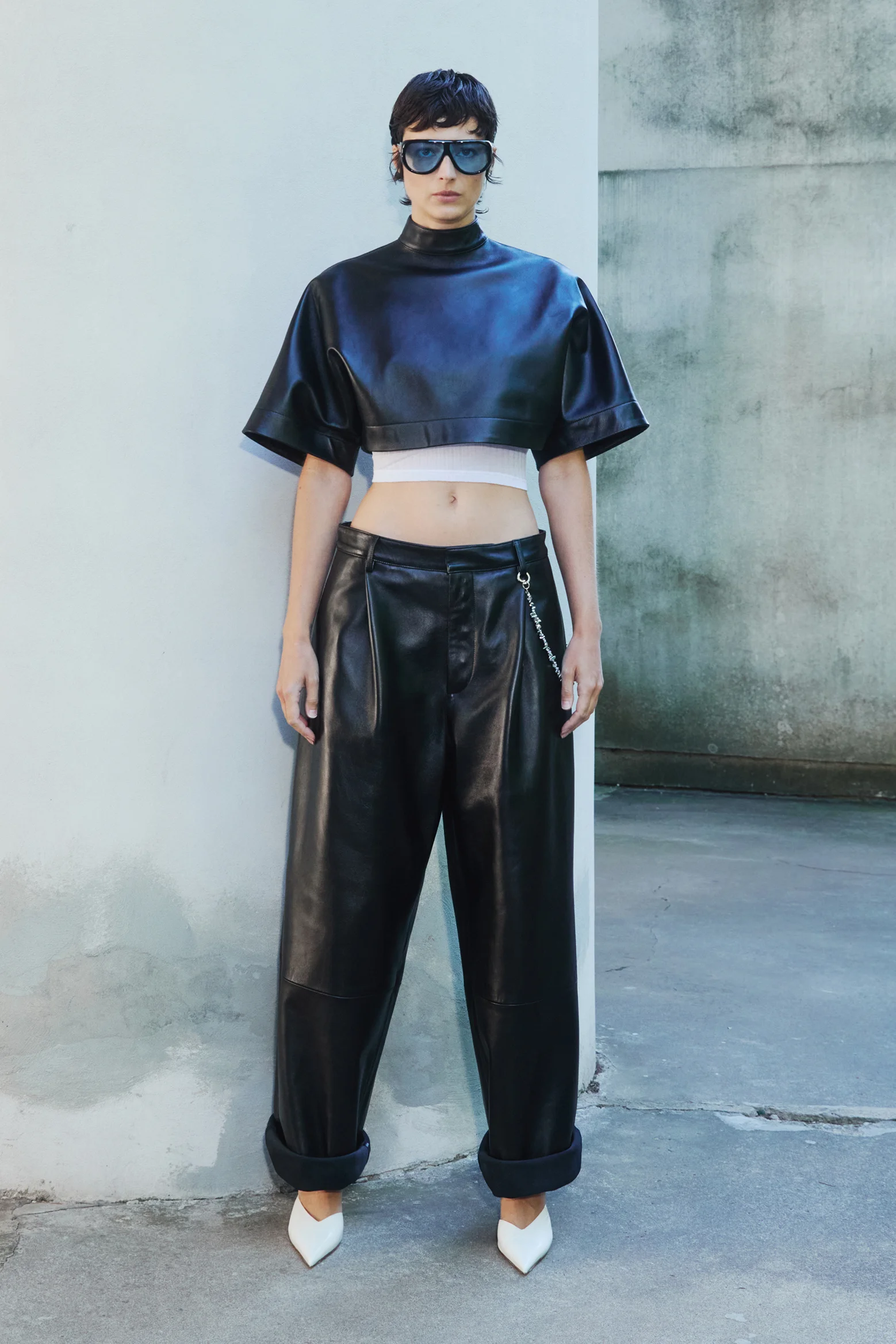 DANIELLE WIDE-LEG LEATHER TROUSERS - 1