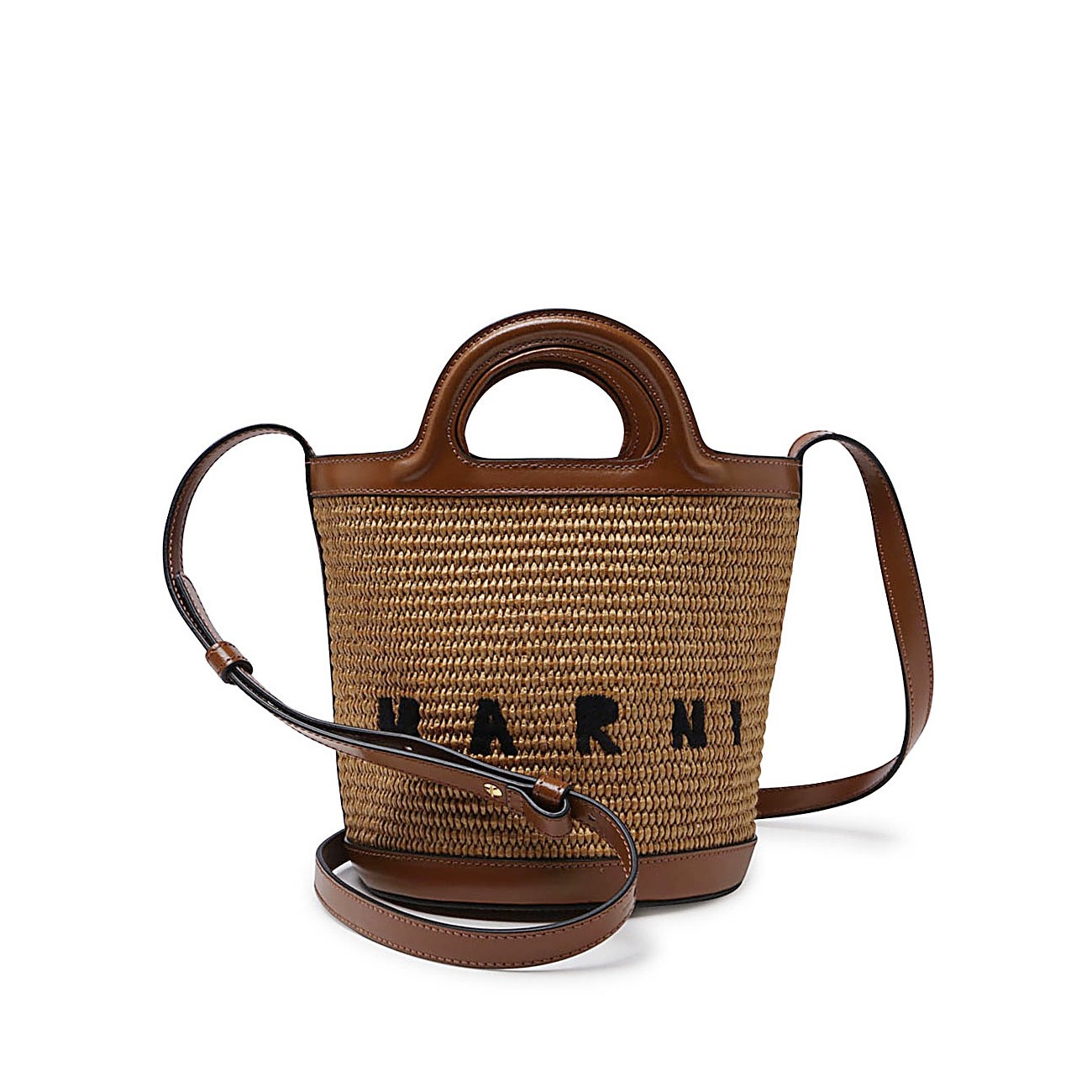 brown raffia and leather tropicalia mini bucket bag - 1