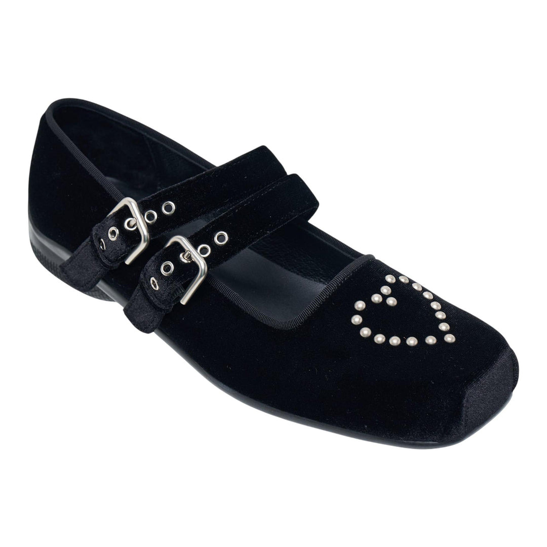 Velvet Heart Stud Ballet Flats - 2