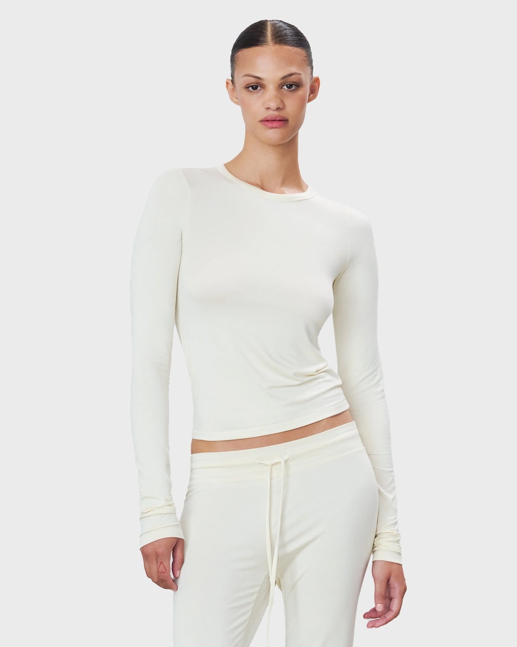 Top Fitted Crewneck Long Sleeve Cream - 3