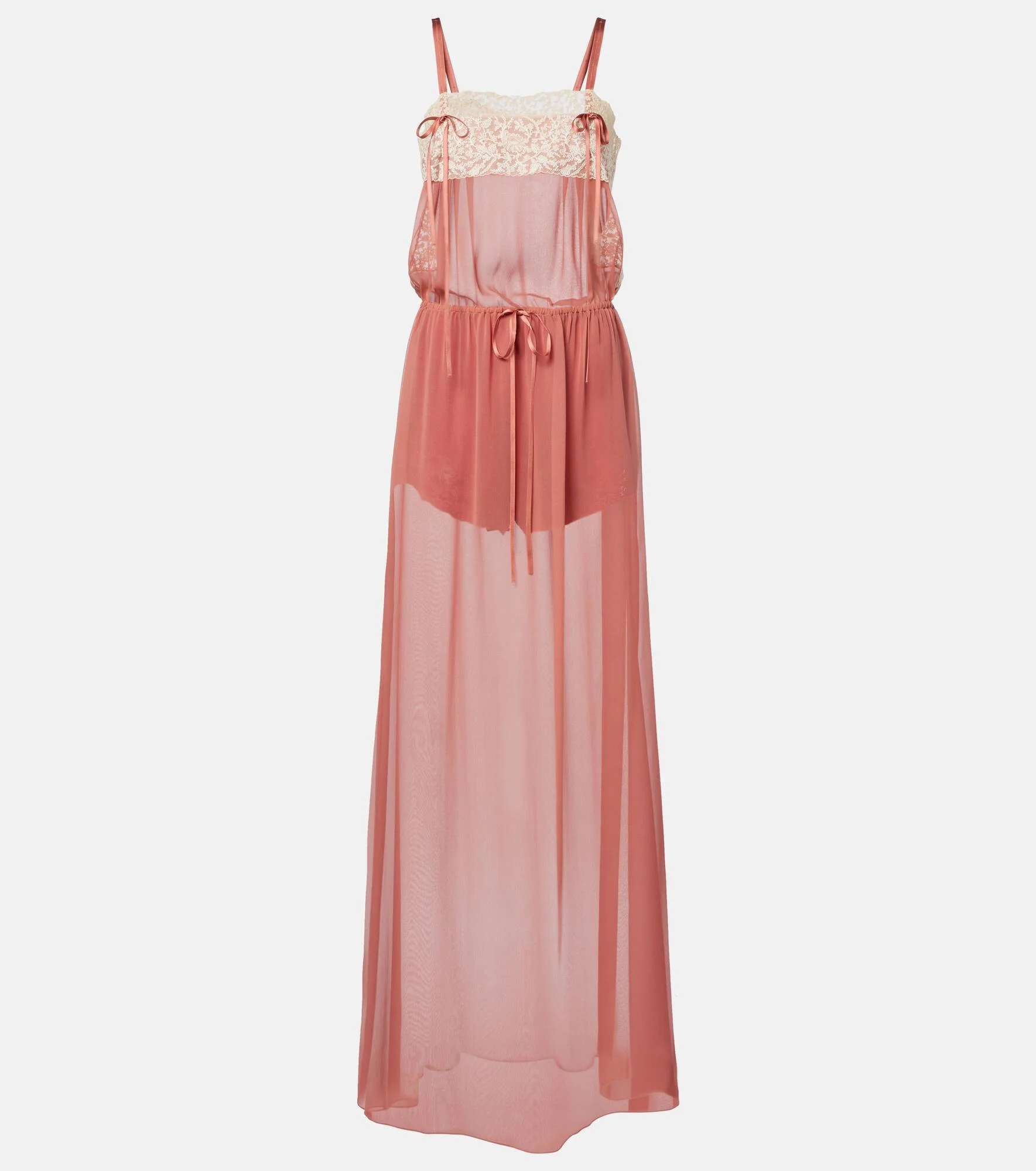 Lace-trimmed silk crêpe muslin maxi dress - 1