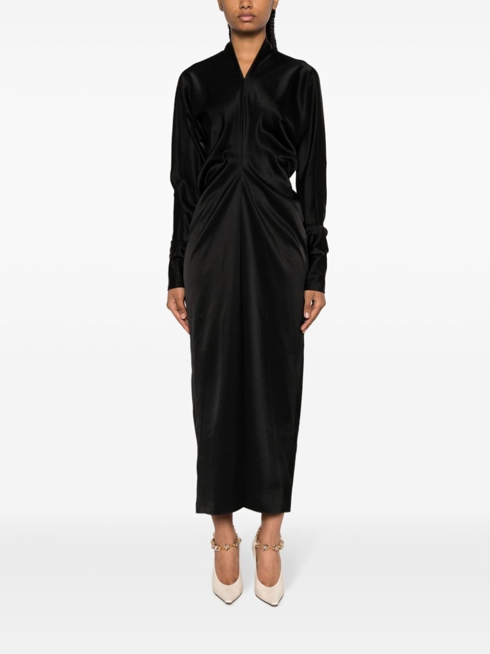 satin draped midi dress - 3