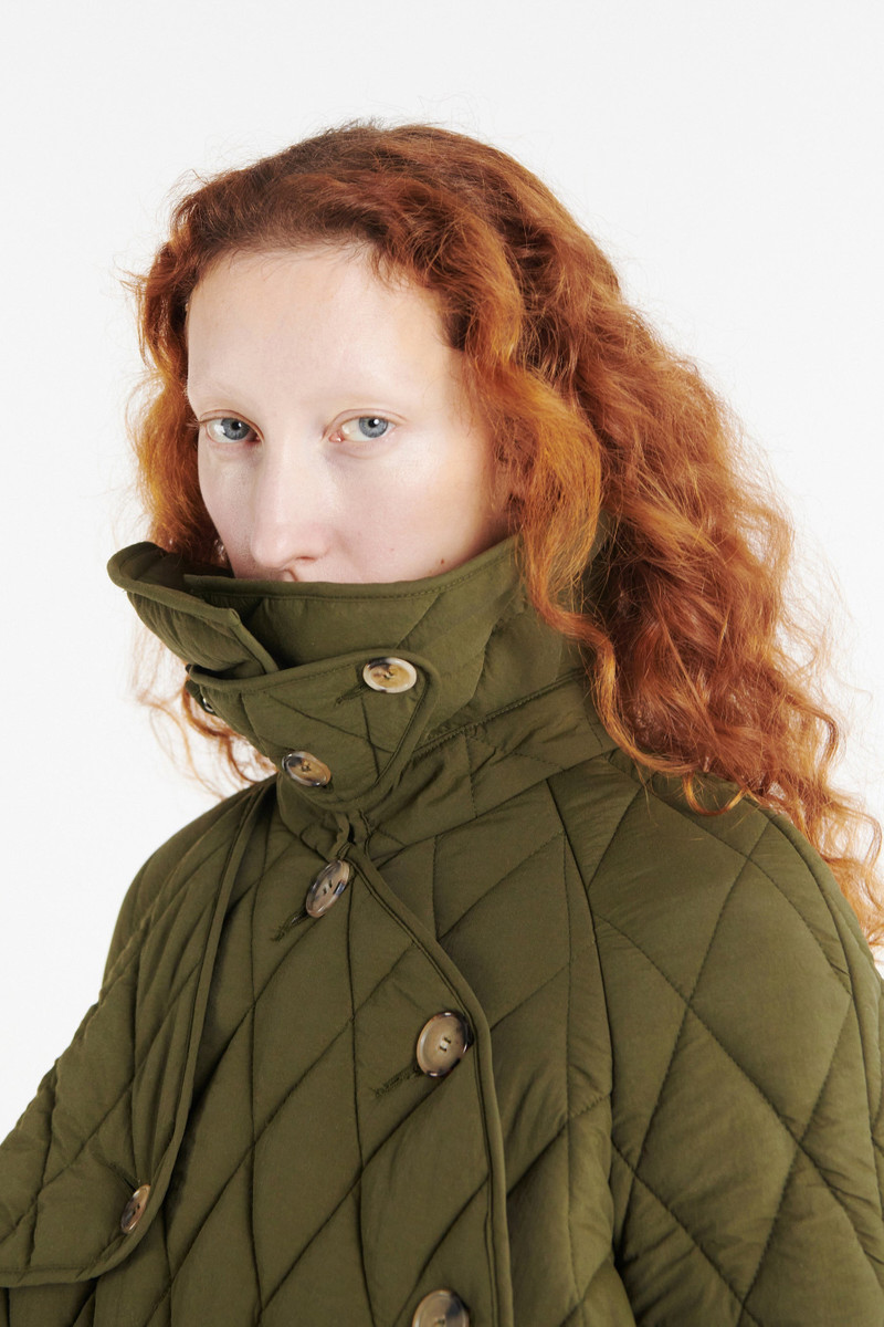 LONG QUILTED TRENCH DARK KHAKI GREEN 9