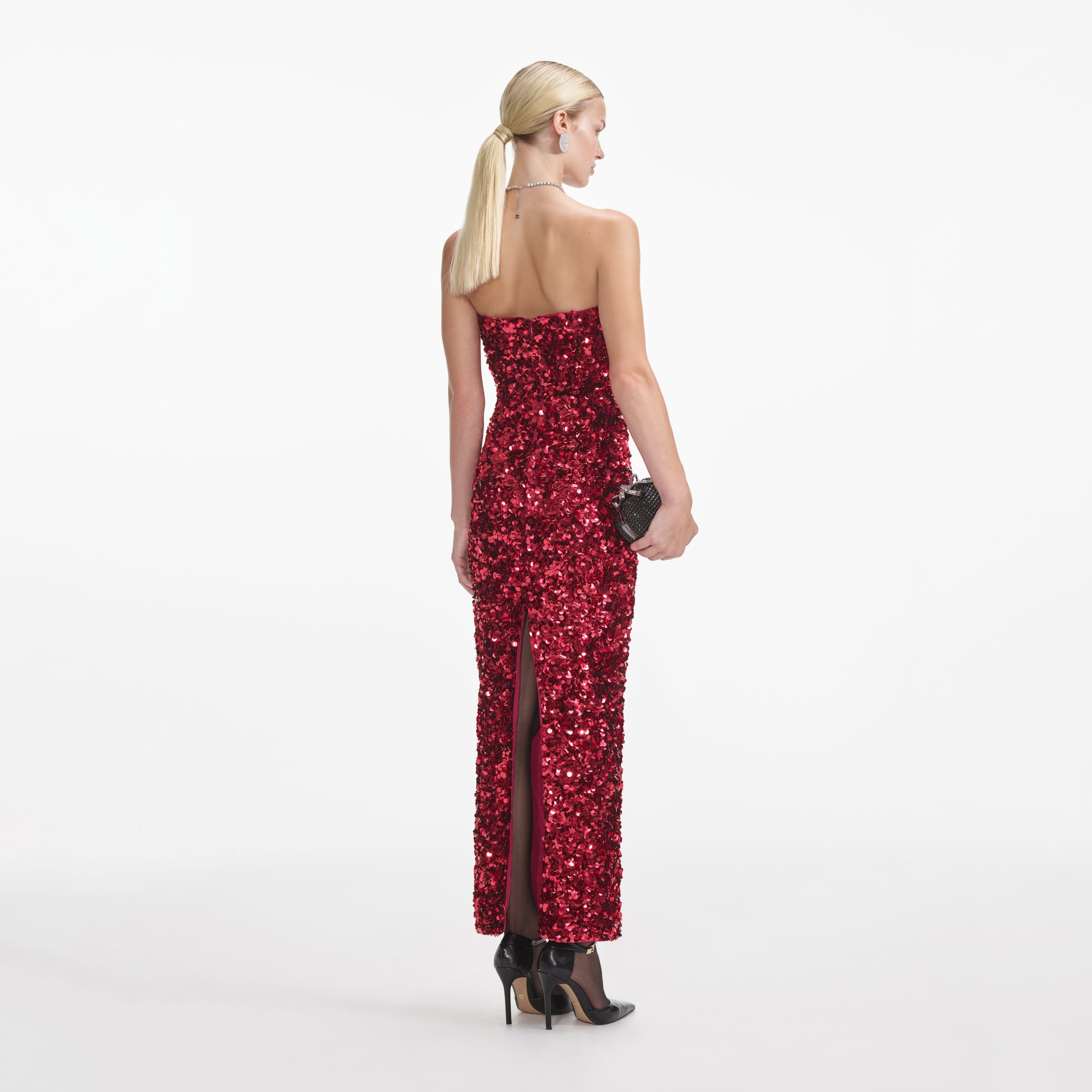 Red 3D Sequin Midi Dress - 3