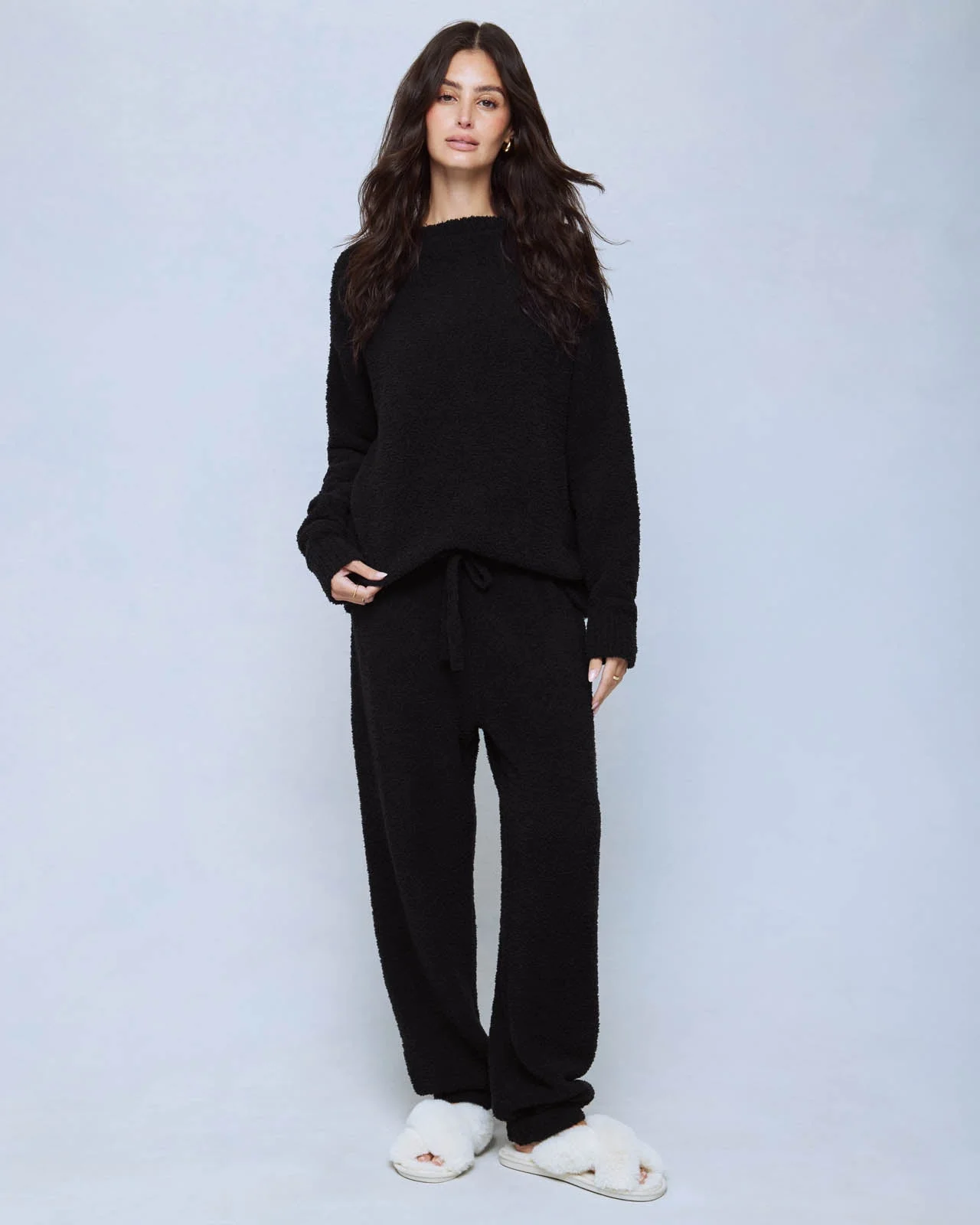 Black Fuzzy Sweater PJ Set - 1