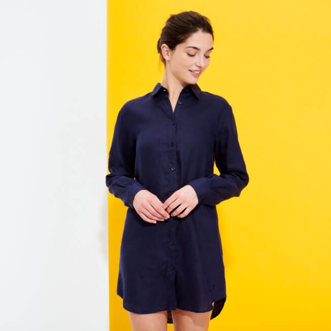 Women Long Linen Shirt Solid - 3