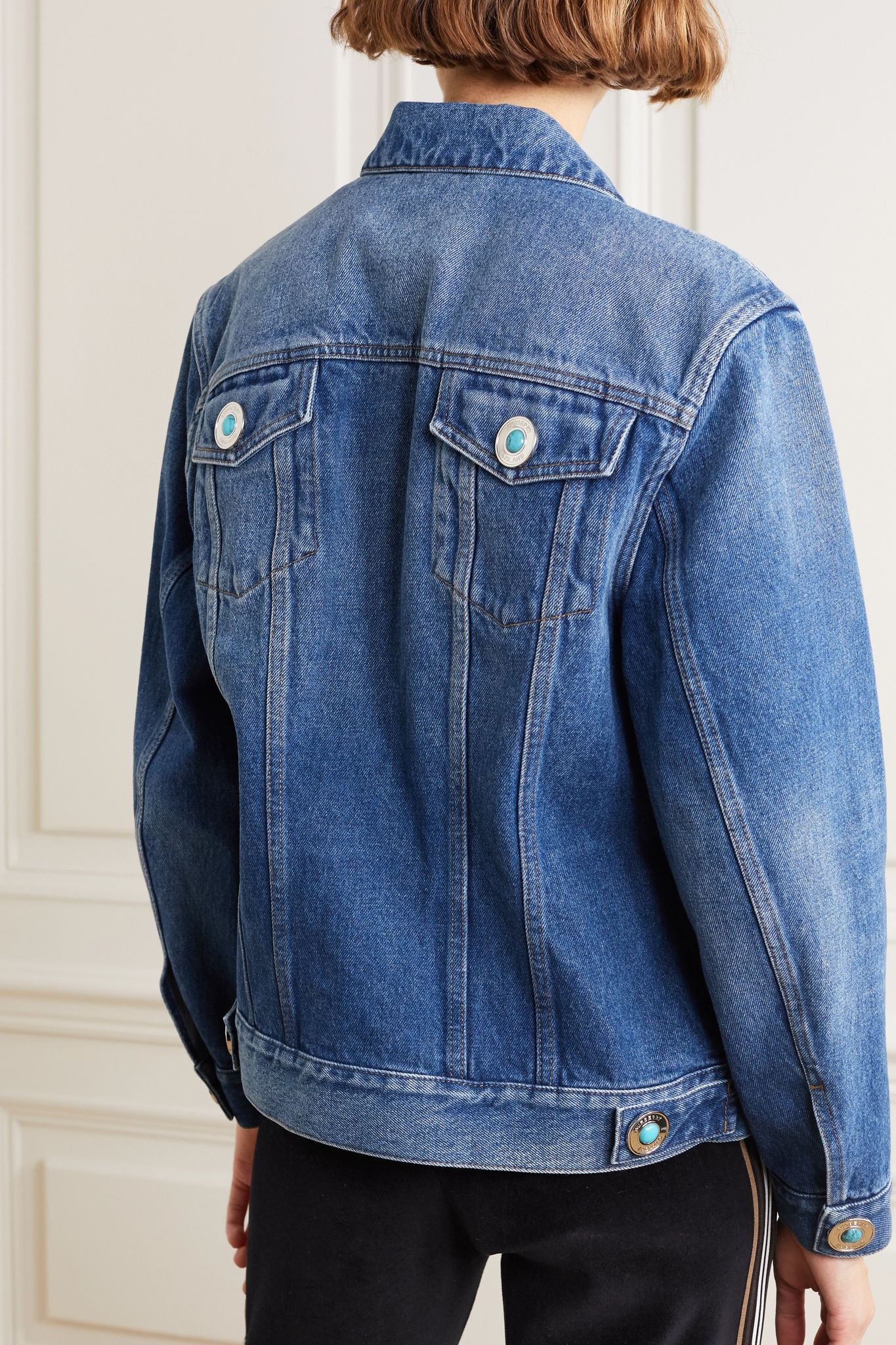 Appliquéd bead-embellished denim jacket - 4