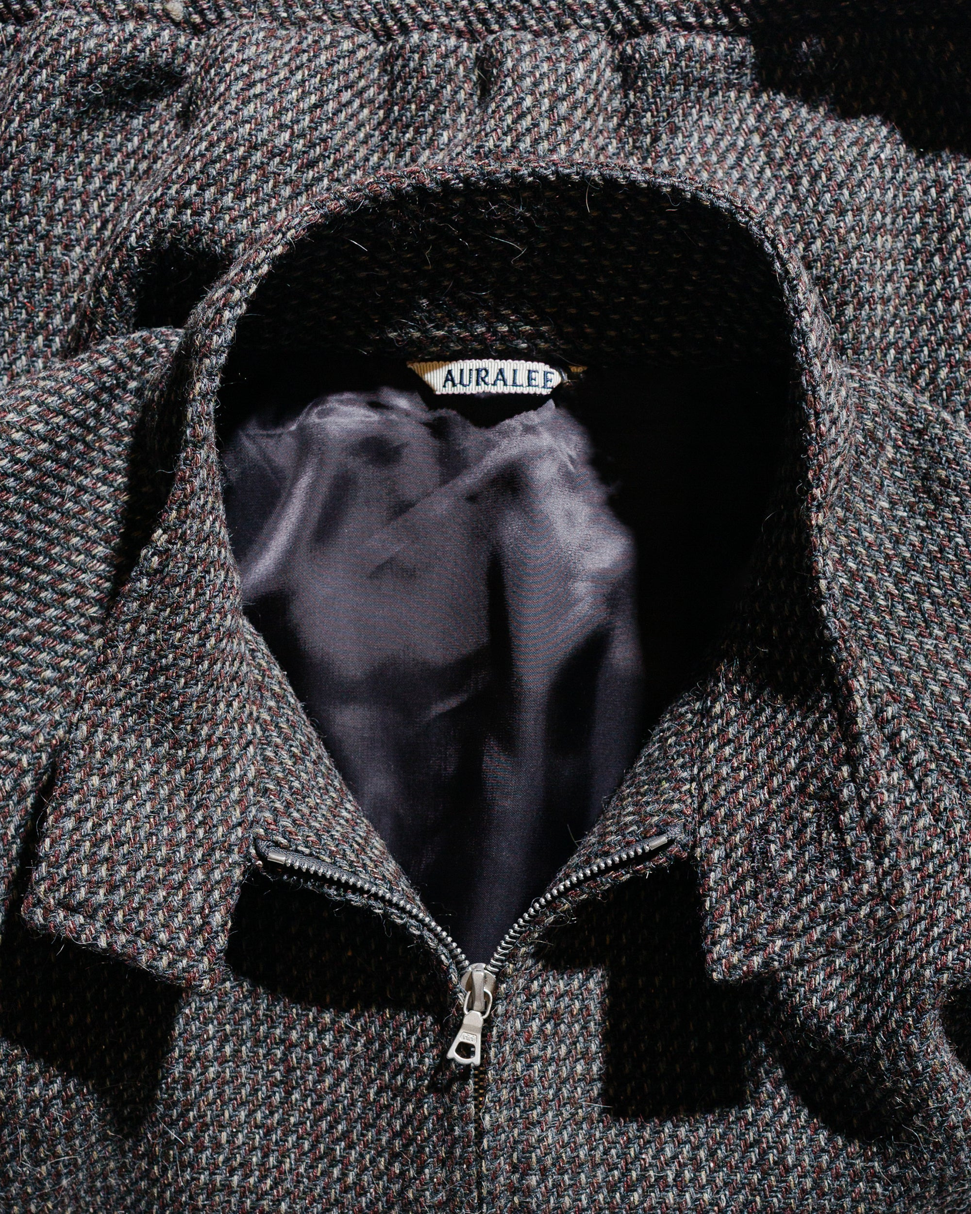 Wool Silk Tweed Zip Blouson Gray Brown Hairline - 5