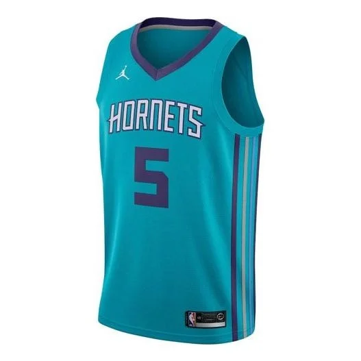 Men's Air Jordan NBA Retro Basketball Jersey/Vest SW Fan Edition Charlotte Hornets No. 5 Blue Green - 1