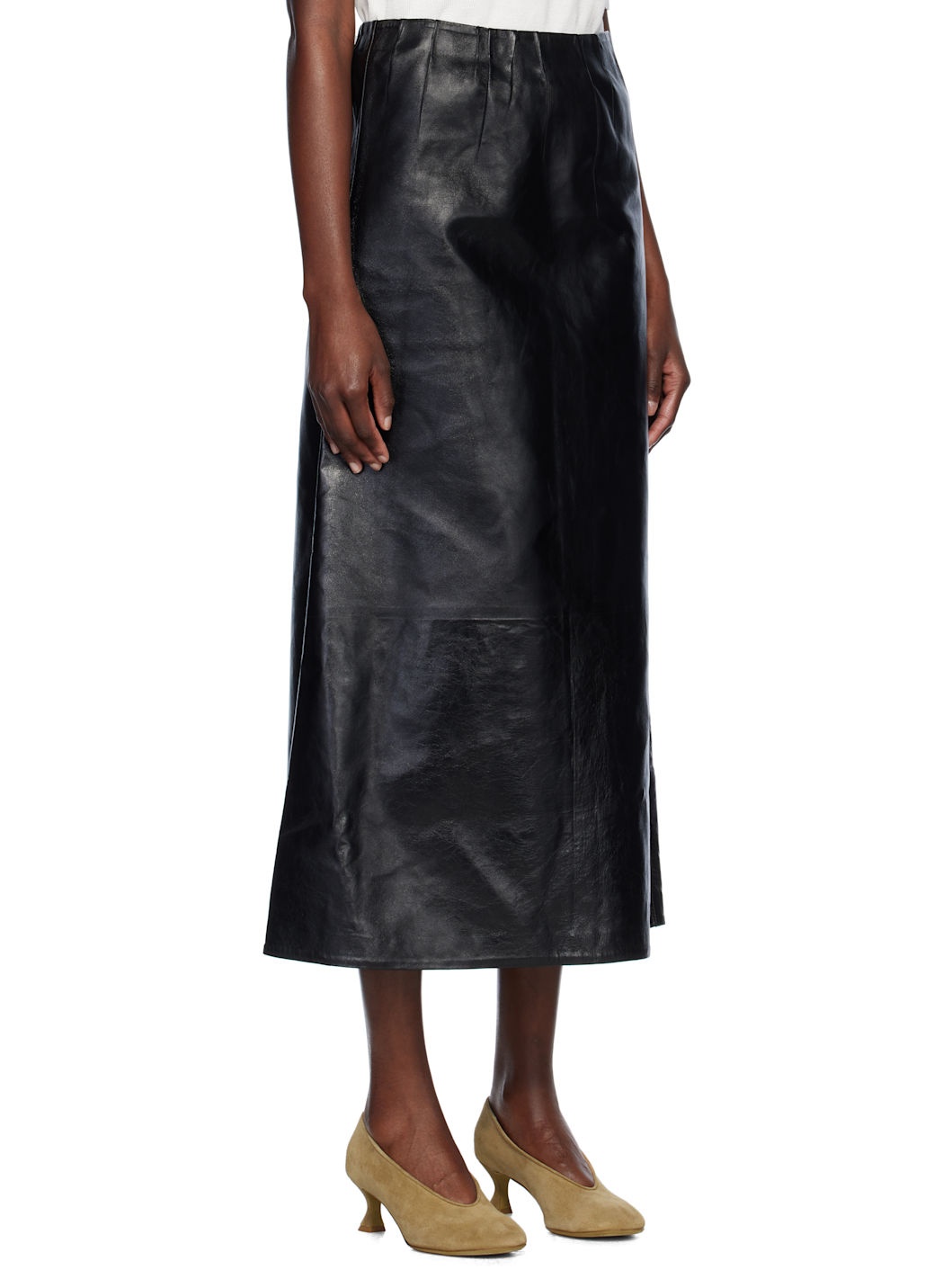 Black A-Line Leather Maxi Skirt - 2