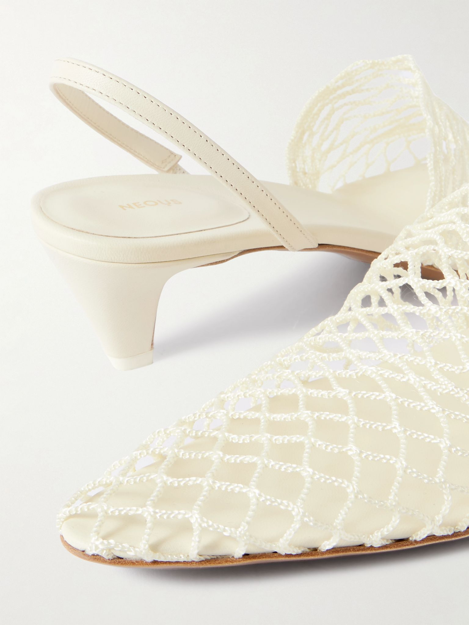 Acantho fishnet and leather slingback pumps Cream - 4