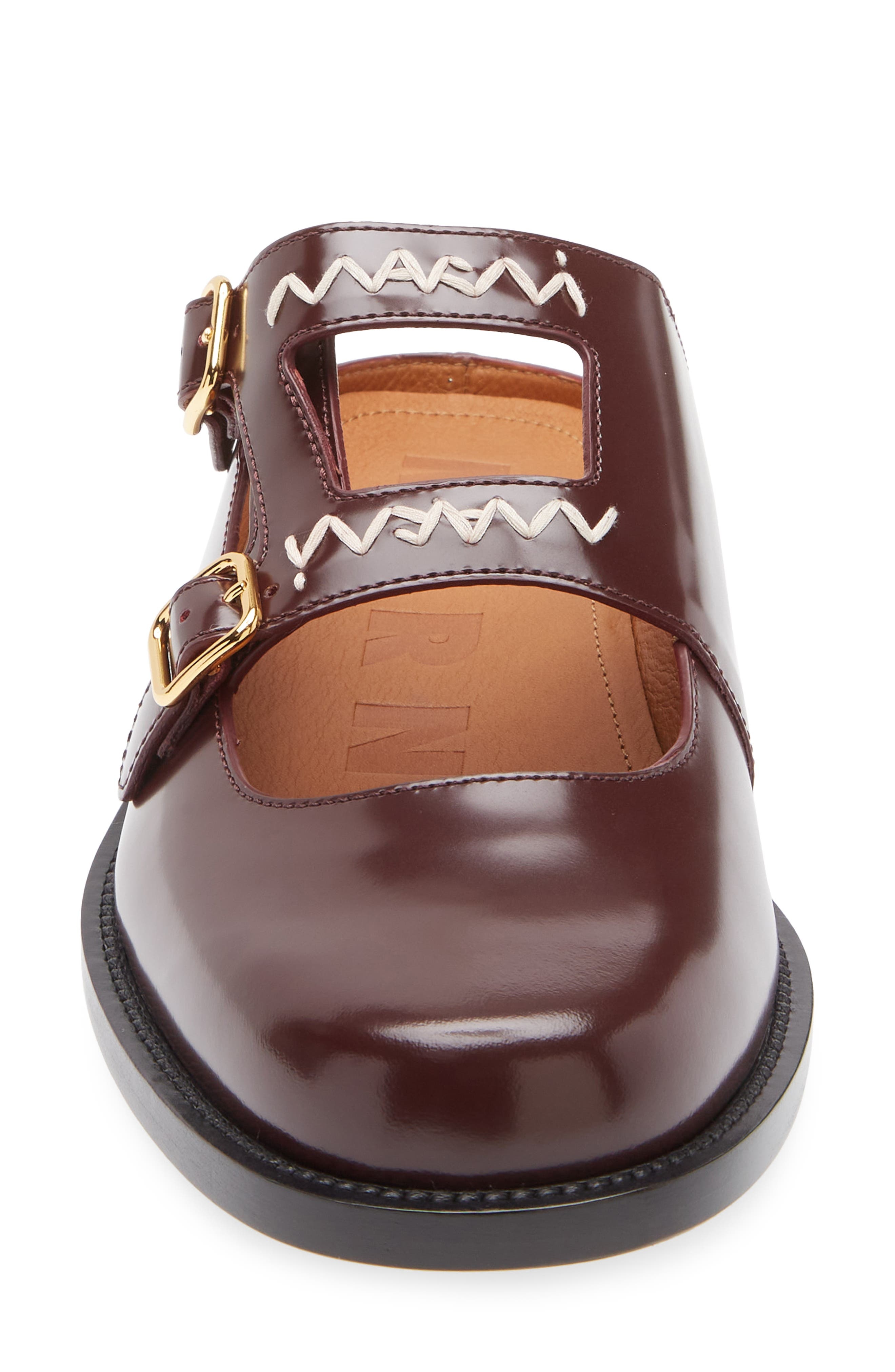 Marni Logo Embroidered Sabot Mule in Burgundy/Red at Nordstrom - 4
