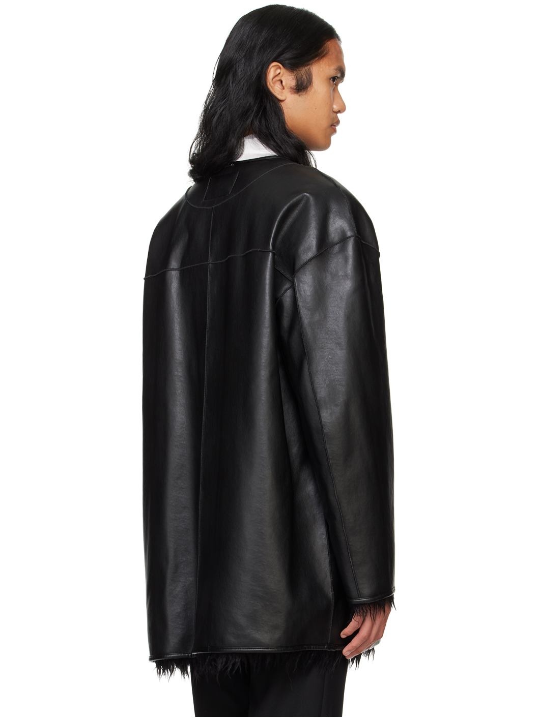 Black Faux-Leather & Faux-Fur Reversible Jacket - 3