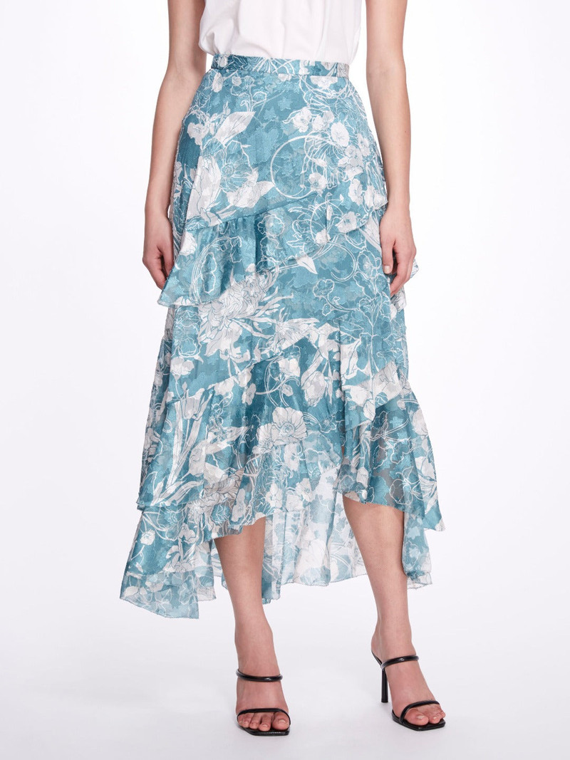 FLORAL PRINT RUFFLED CHIFFON HI-LO SKIRT 1