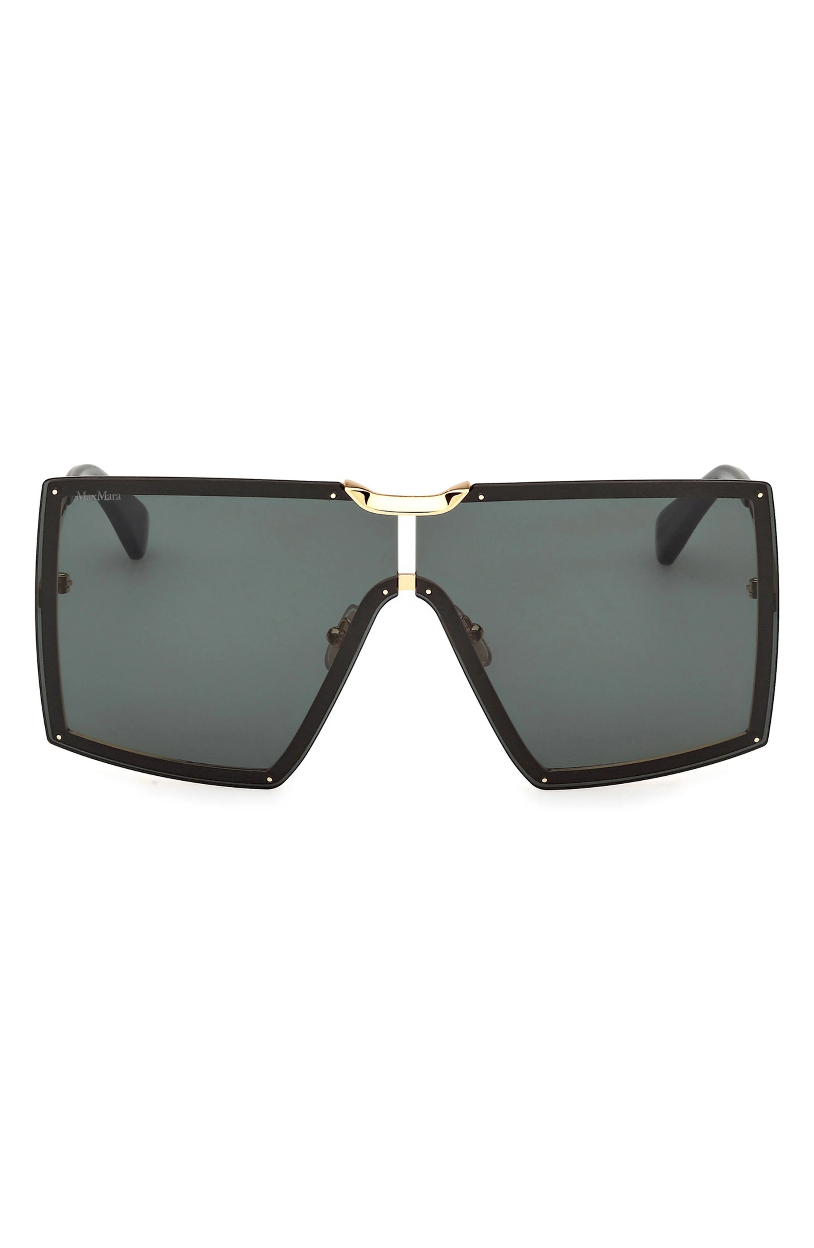 Max Mara 69mm Shield Sunglasses in Gold/Strpd Emerald /Emerald at Nordstrom - 1