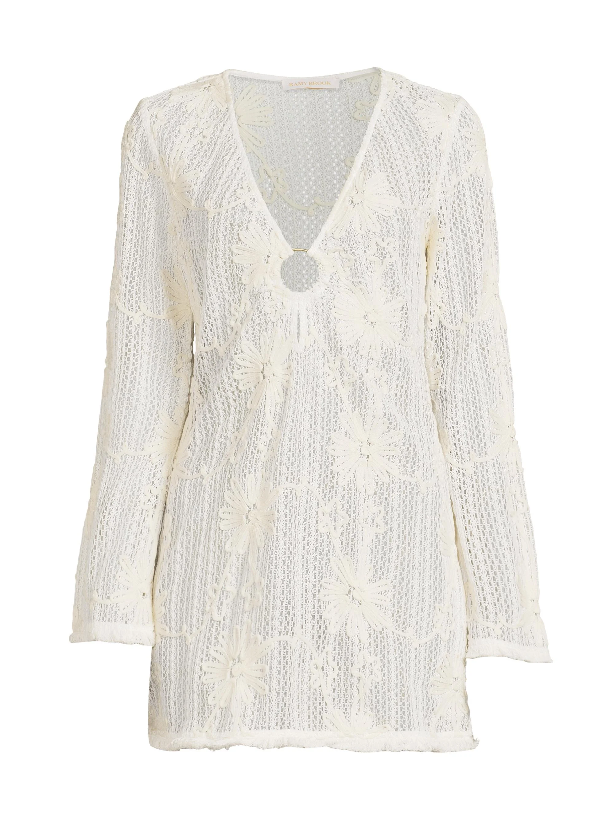 Women's Cassie Floral Cover-Up Minidress - White Embroidered - 1