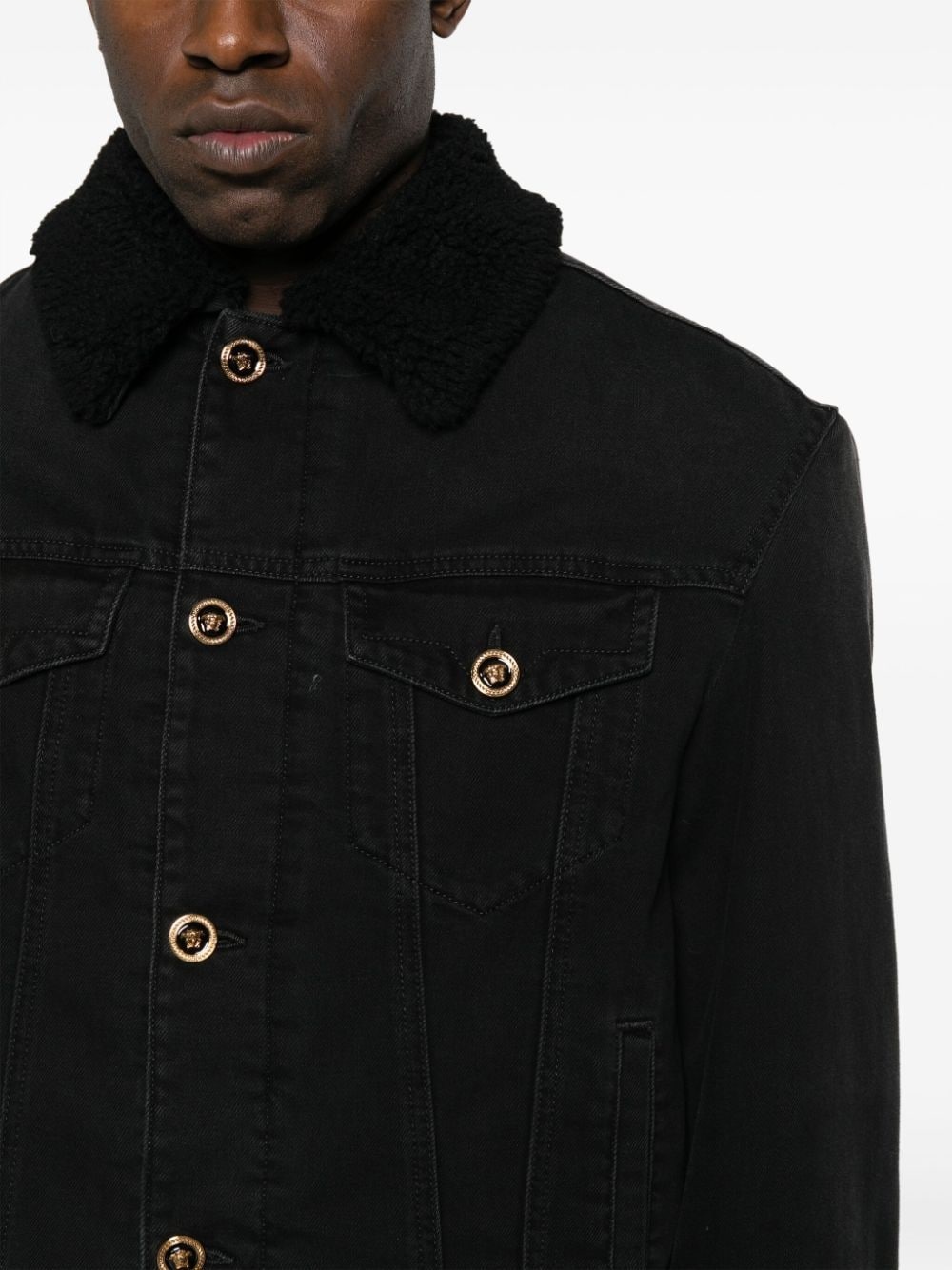 shearling-collar denim jacket - 5