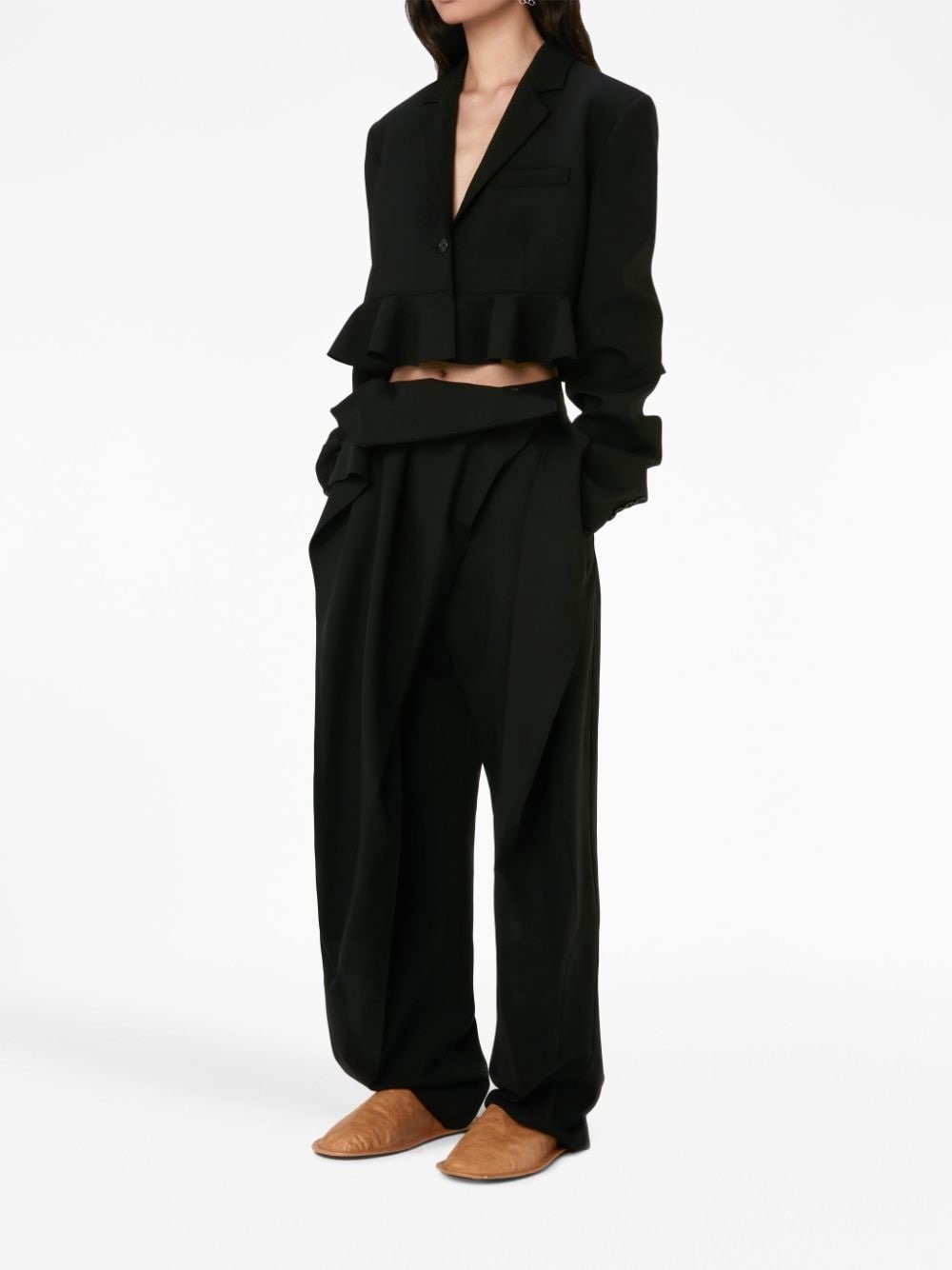 ruffled-trim cropped blazer - 2