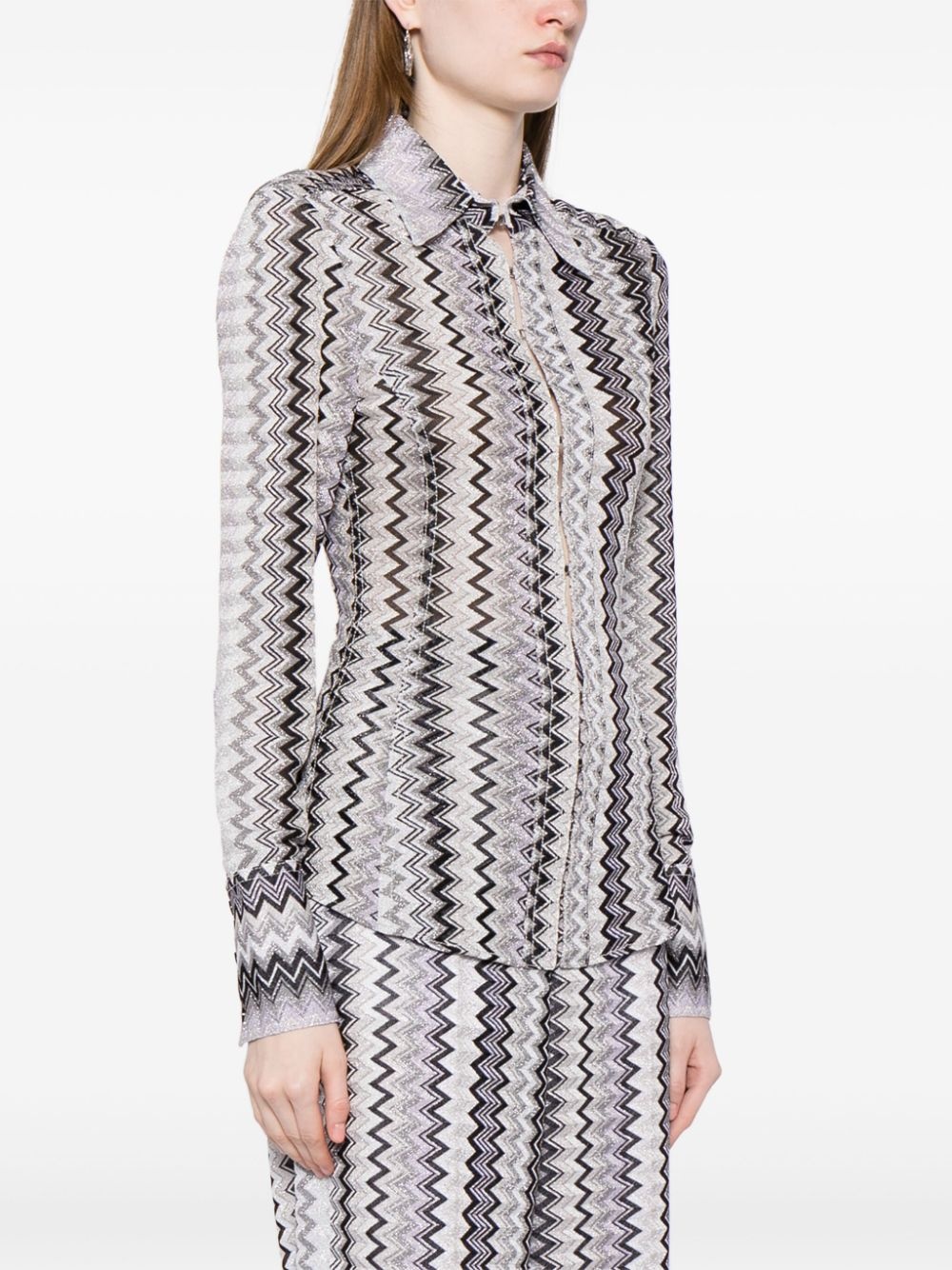 chevron-print lurex-threading shirt - 3