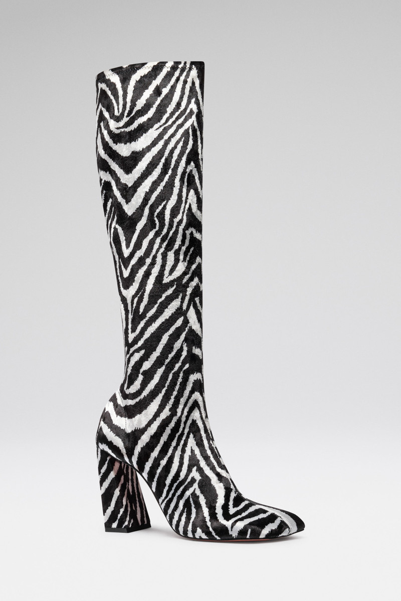 Amina Muaddi MARINE STRETCH BOOT STRETCH ZEBRA VELVET outlook