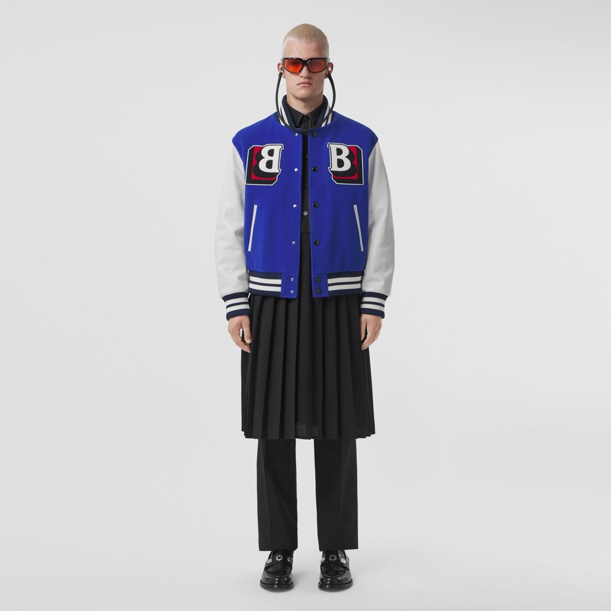 Letter Graphic Technical Wool and Leather Bomber Jacket - 1